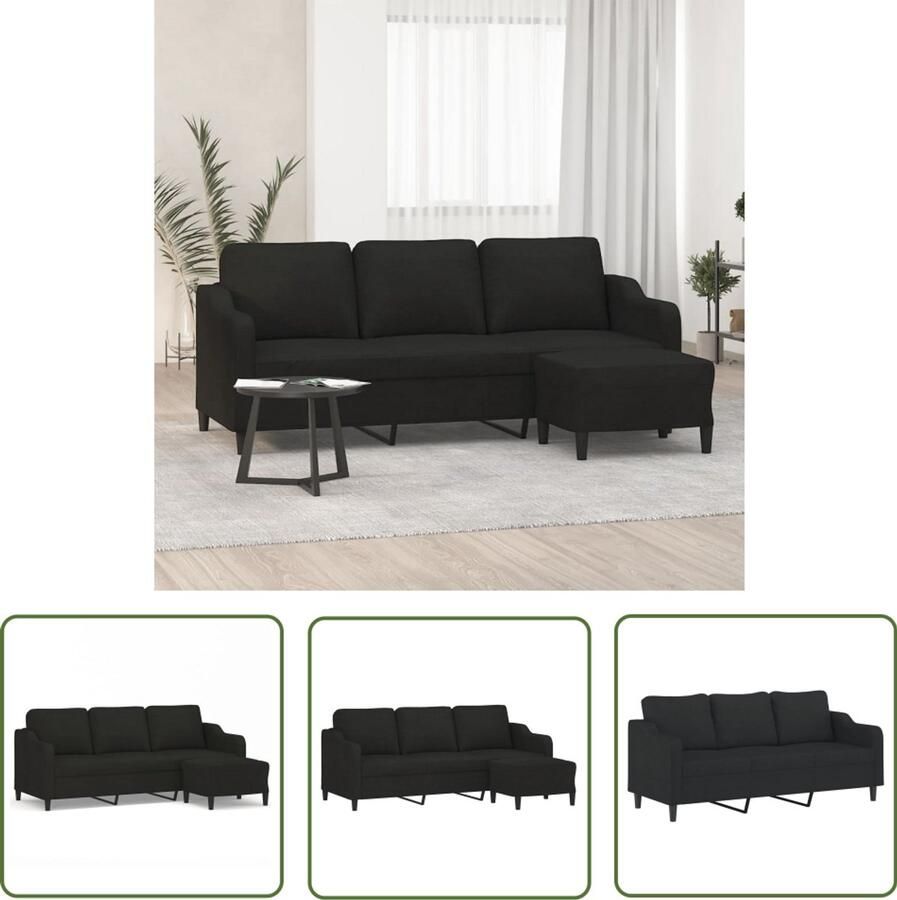 VidaXL Driezitsbank met voetenbank Zwart 180 cm Drie Persoonsbank Hoekbank Salontafel Lounge Set Meubels