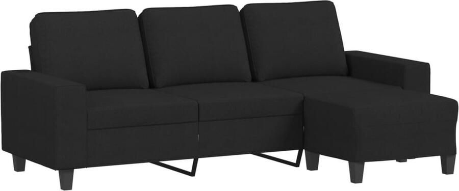 VidaXL Driezitsbank met voetenbank Zwart 180 cm Drie Persoonsbank Zwarte Bank Bankstellen Salon Meubels Lounge Set
