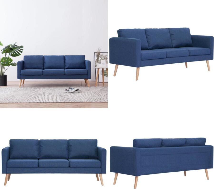 VidaXL Driezitsbank stof blauw Bank Banken Zitbank Zitbanken