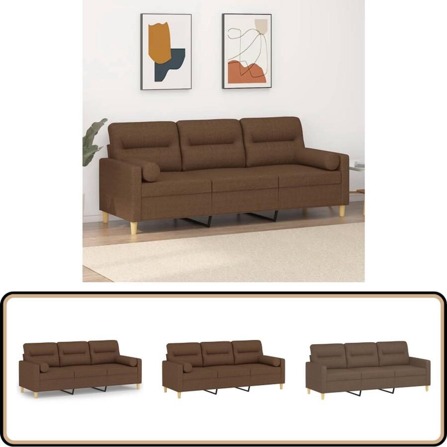 VidaXL Driezitsbank Stof Bruin Inclusief Sierkussens Bruine Bank Comfortabele Bank 3 Zits Bank Stoffen Bank Bruine Sofa