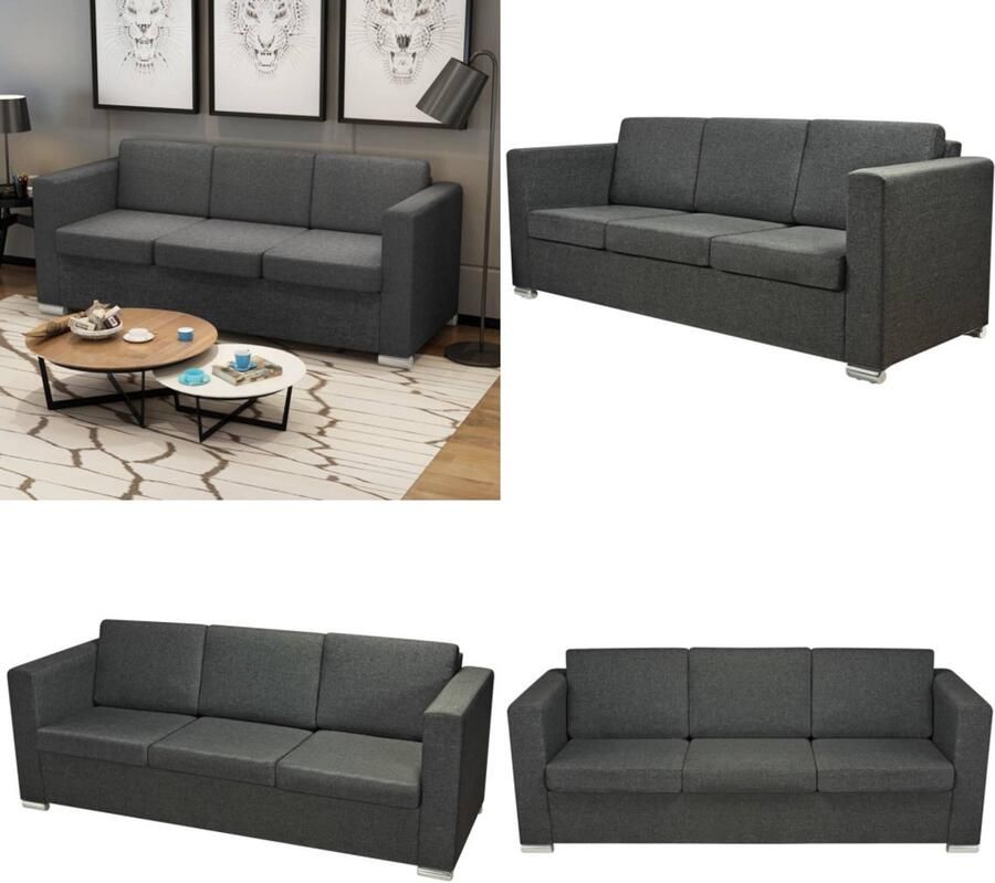 VidaXL Driezitsbank stof donkergrijs Bank Banken 3-zitsbank Driezitsbank