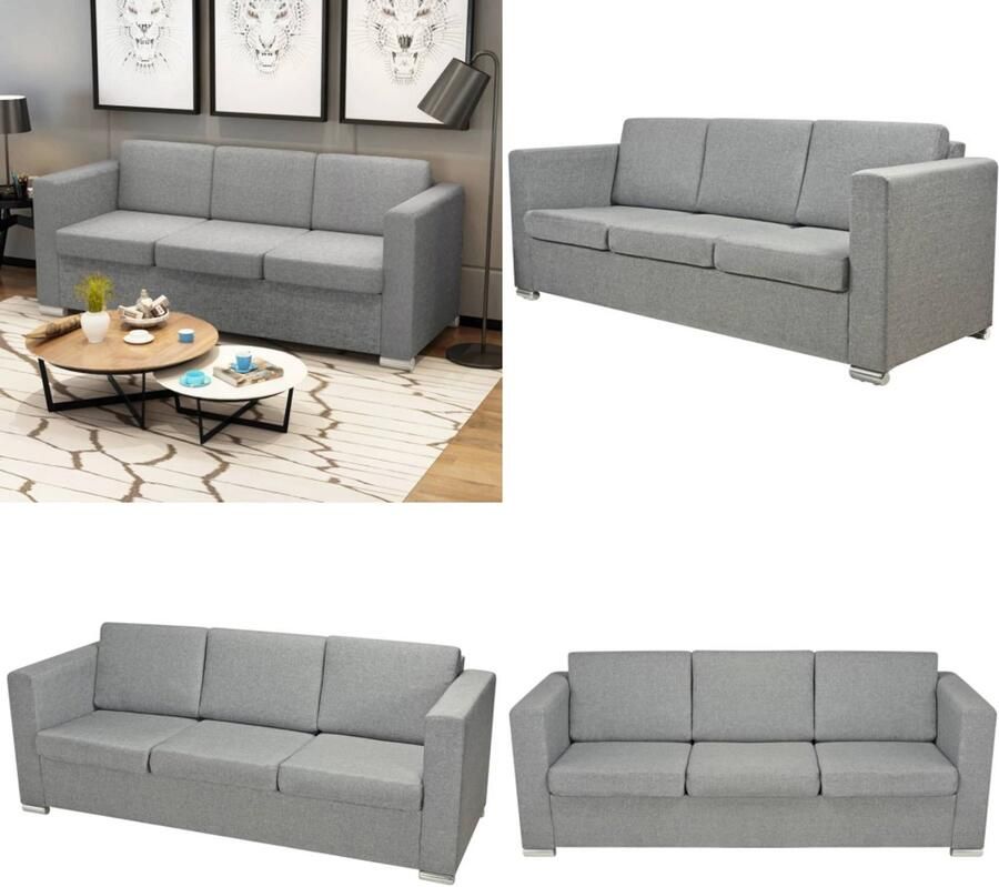 VidaXL Driezitsbank stof lichtgrijs Bank Banken 3-zitsbank Driezitsbank