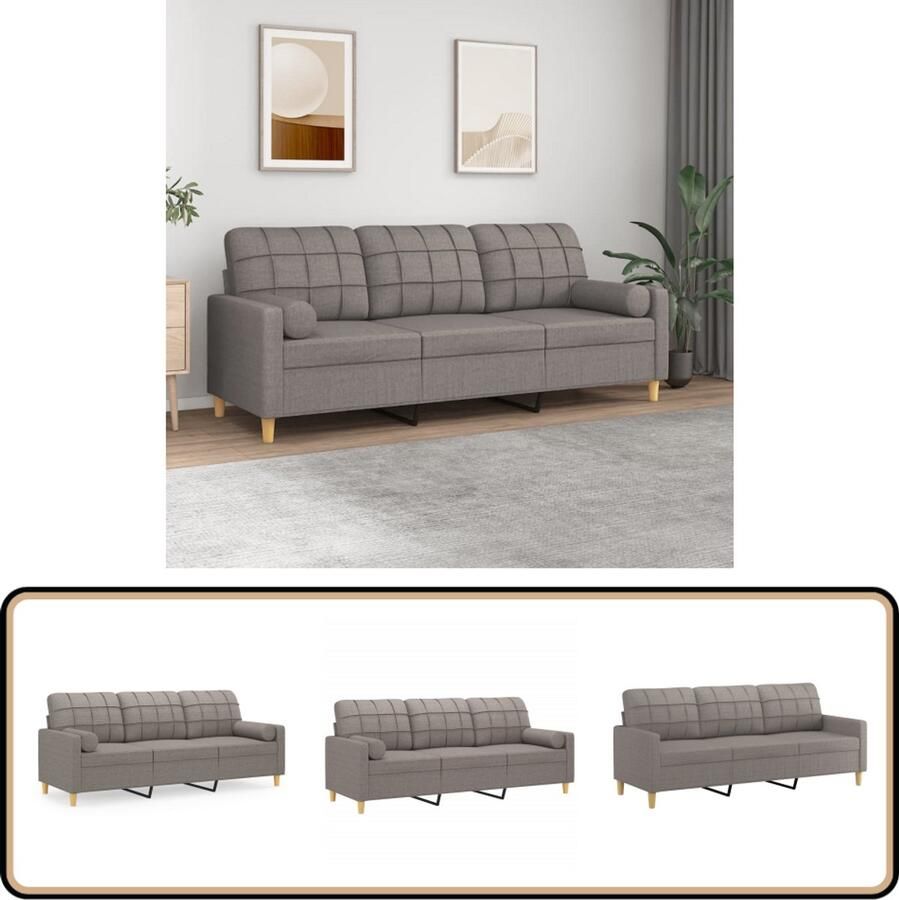 VidaXL Driezitsbank Taupe Inclusief Sierkussens Drie Zits Bank Sofa Banks Kopen Lounge Meubels Woonkamer Meubelen