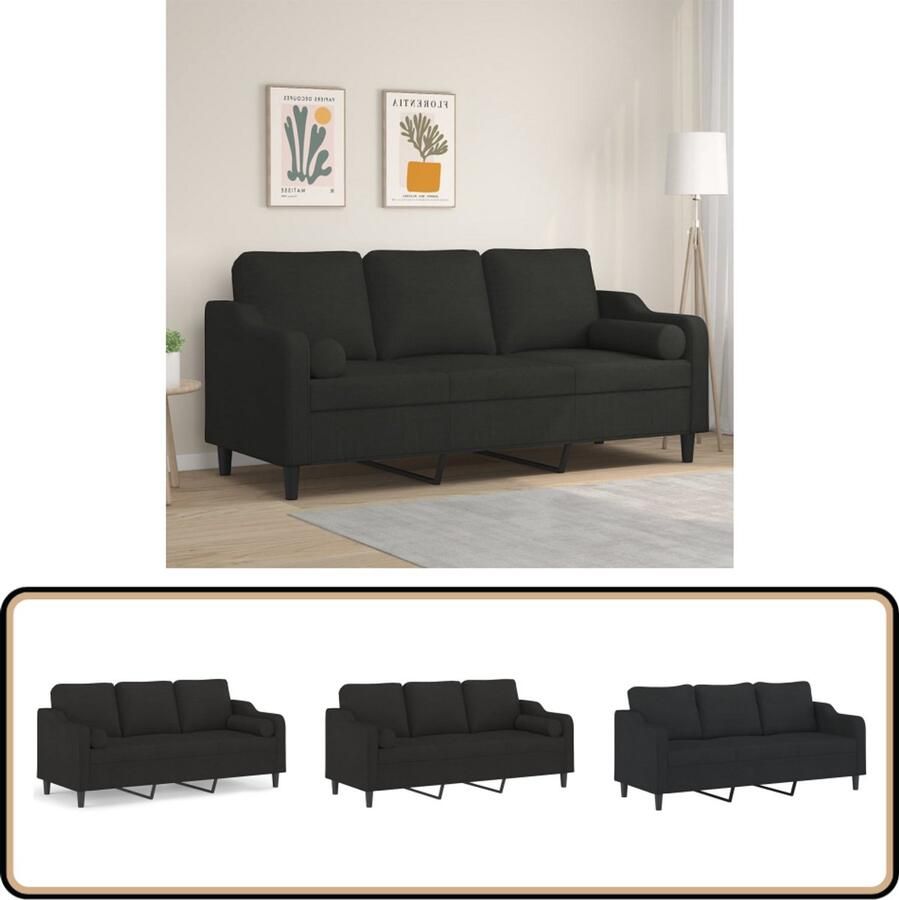 VidaXL Driezitsbank Zwart Inclusief Sierkussens Drie Persoonsbank Zwarte Bank Banks Kopen Lounge Bank Stoffen Bank