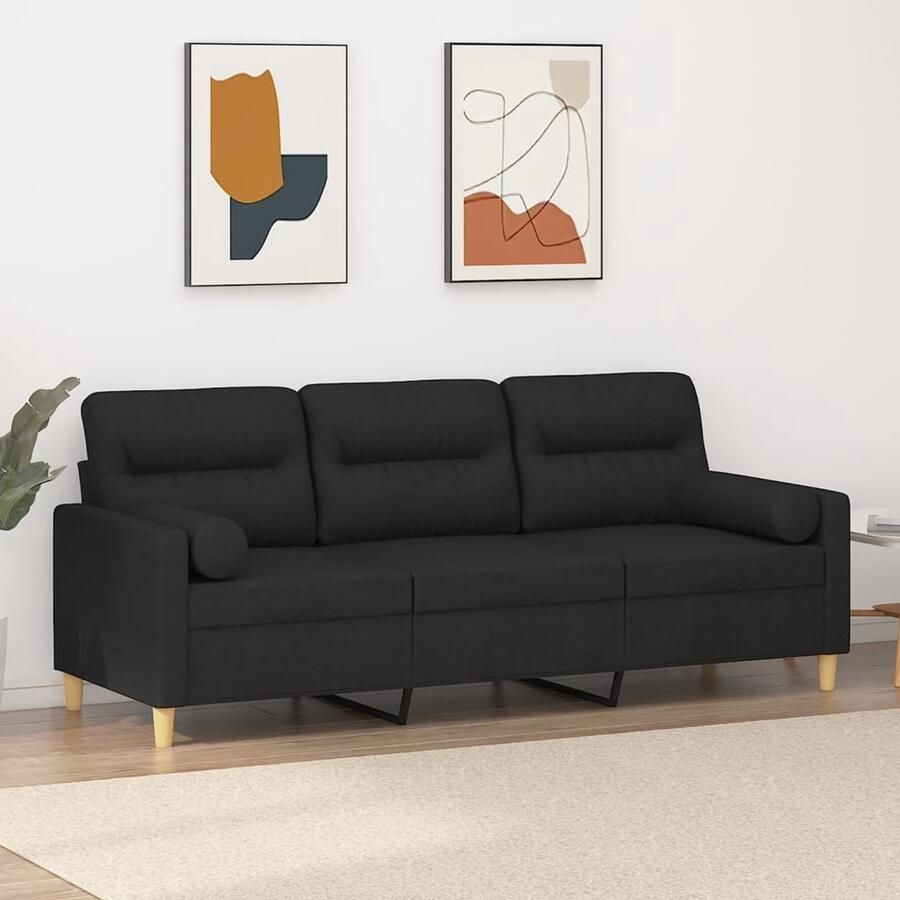 VidaXL Driezitsbank Zwart Inclusief Sierkussens Drie Zitsbank Zwarte Bank Comfortabele Bank Stoffen Bank Lounge Bank Banks Kopen Living Room Meubels Modern Sofa