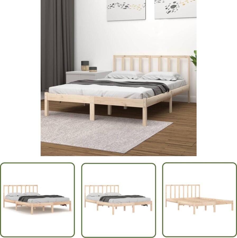 The Living Store Bedframe Grenenhouten Double (135x190) Onbehandeld Massief Grenenhout Bedframe Dubbel Bed Houten Bed Bedframe Kopen Bedstee