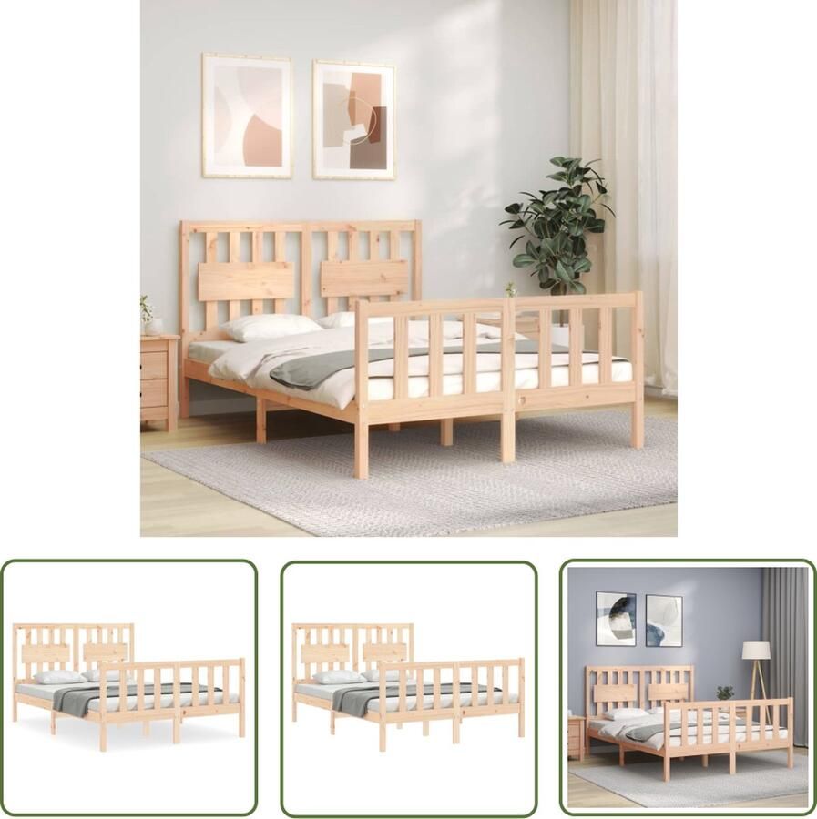 The Living Store Bedframe Massief Grenenhout Dubbel 195.5 x 140.5 x 100 cm Onbehandeld Massief Grenenhouten Bed Frame Dubbel Bed Houten Bed Frame Slaapcomfort