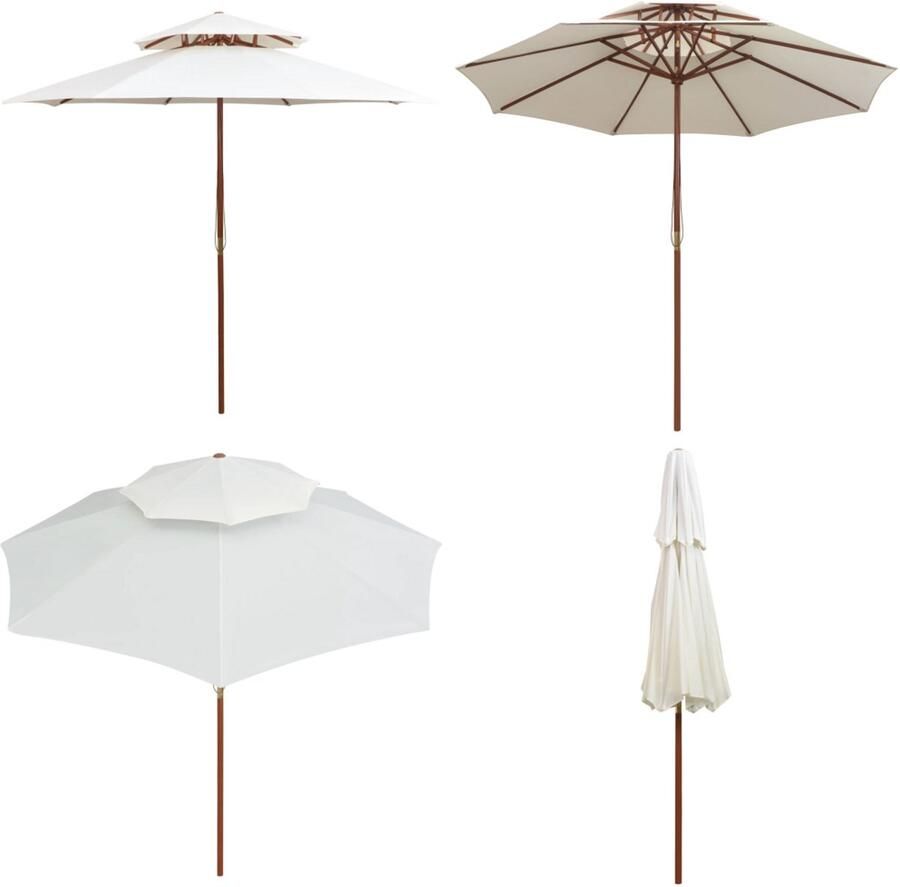 VidaXL Dubbeldekker parasol 270x270 cm houten paal crèmewit Zonnescherm Parasol Tuinset Terrassenset Outdoor Decor Houten Parasol Dubbele Dekking Parasol Wit Parasol Parasols Paraplu's