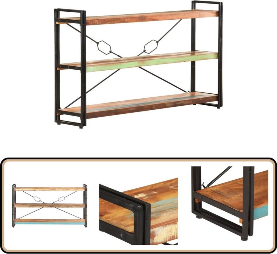 The Living Store Boekenkast 3-laags Massief gerecycled hout IndustriÃle stijl 140 x 30 x 80 cm Boekenkast Industrieel Vintage Hergebruikte Materialen Multifunctioneel