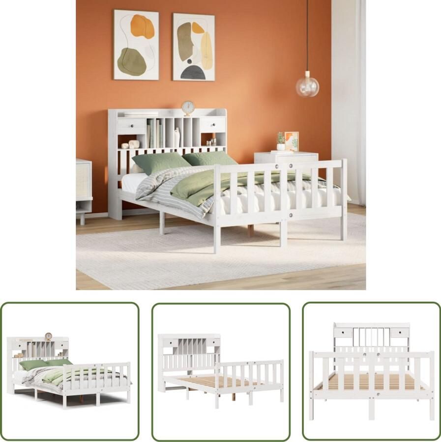 VidaXL Dynamische Moment Draaibare Sleutel Bed met boekenkast zonder matras grenenhout wit 135x190 cm Gereedschapset Mechanica Monteursgereedschap