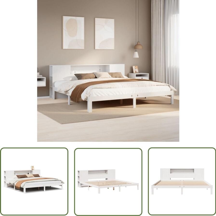 VidaXL Dynamische Sleutel Draaibare Sleutel Bed met boekenkast zonder matras grenenhout wit 200x200 cm Gereedschapset Mechanica Tools Draai Moment