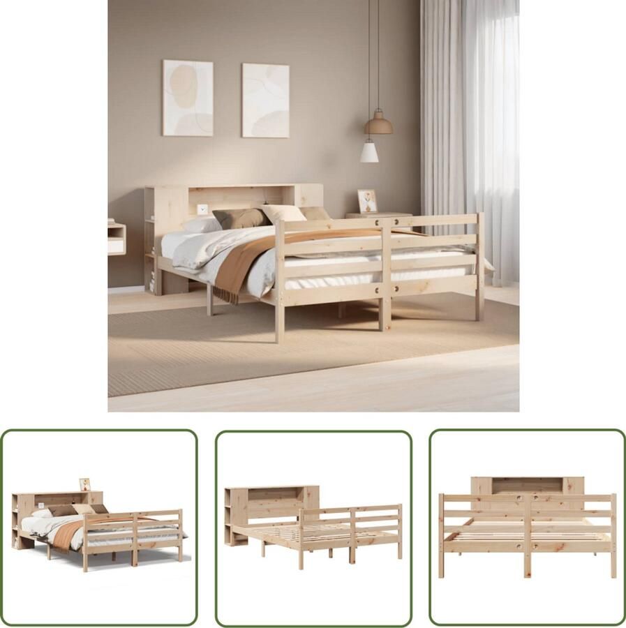 VidaXL Dynamische Sleutel Draaibare Sleutel Bed met boekenkast zonder matras massief grenenhout 140x200 cm Gereedschapset Mechanica Tools Monteursgereedschap
