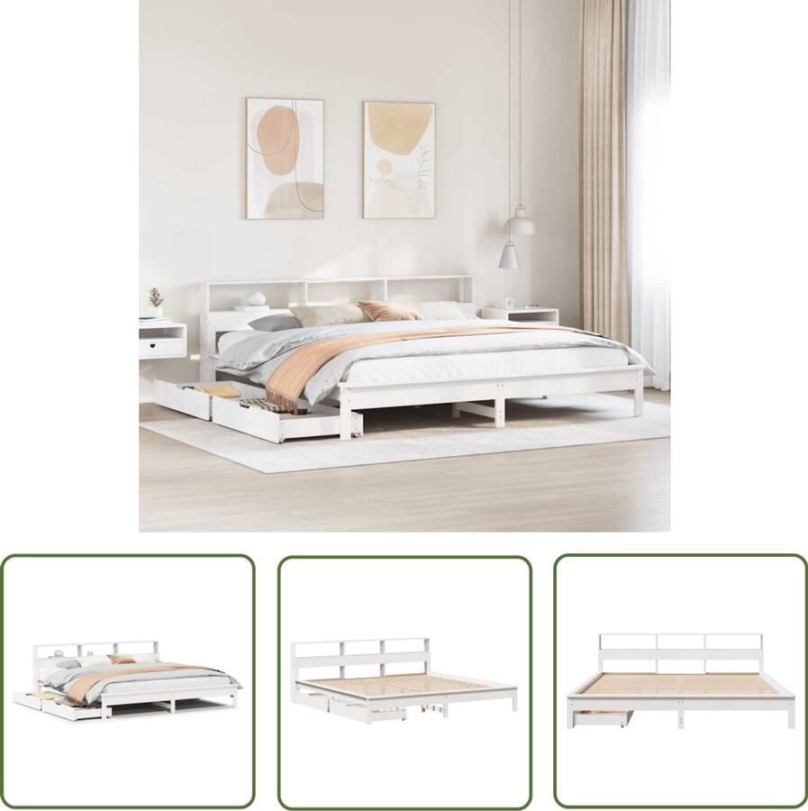 VidaXL Dynamische Sleutel Sleutelset Bed met boekenkast zonder matras grenenhout wit 180x200 cm Gereedschap Monteursgereedschap Klikmechanisme