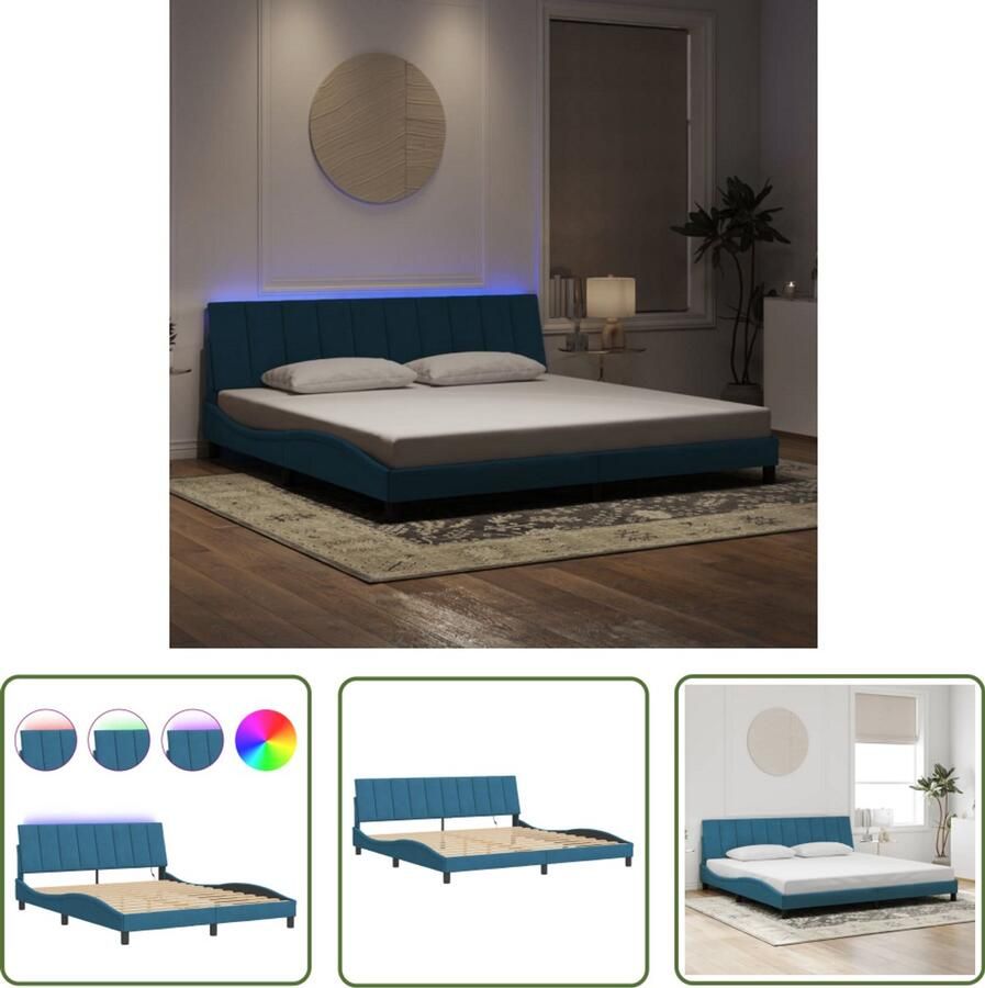 VidaXL Dynamische Sleutel Sleutelset Bedframe met LED zonder matras Hanko fluweel blauw 200x200 cm Gereedschap Set Monteursgereedschap Drapers Tools