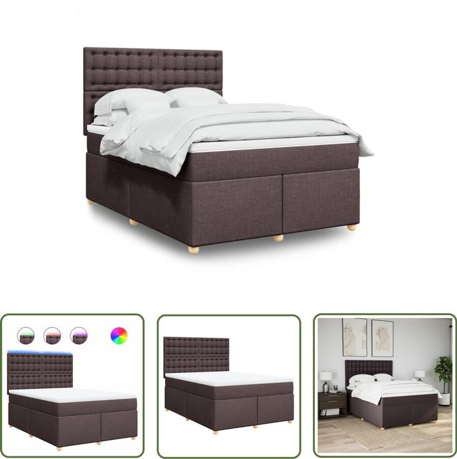 VidaXL Dynamische Sleutel Sleutelset Boxspring met matras stof donkerbruin 160x200 cm Gereedschap Monteursgereedschap Drapers Tools