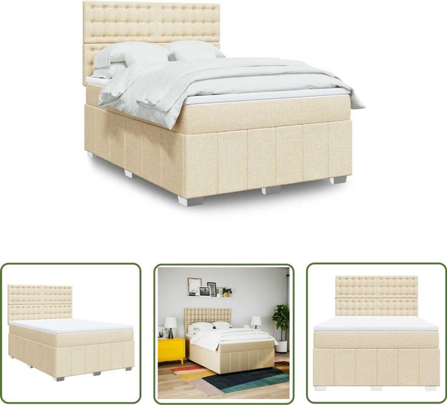 VidaXL Dynamo Meter Sleutel Boxspring met matras stof crèmekleurig 140x190 cm Gereedschap Klik Sleutel Drapers Tools