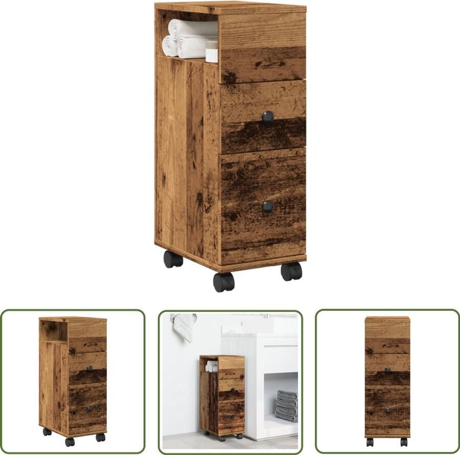 VidaXL Dynamo Meter Sleutelset Badkamerkast smal met wielen bewerkt hout oud houtkleurig Gereedschap Set Klikmechanisme Torque Wrench