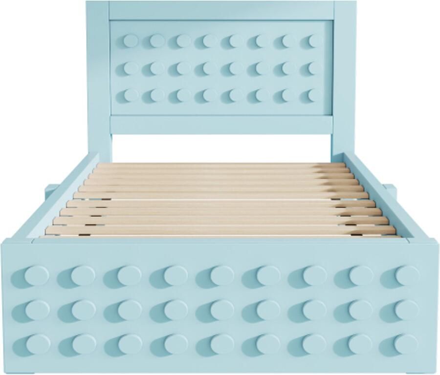 VidaXL Eenpersoonsbed 90x200cm zonder matras Kinderbed Tienerbed Blauw Massief houten bed met lattenbodem lade hoge poten voor opbergruimte en eenvoudig schoonmaken