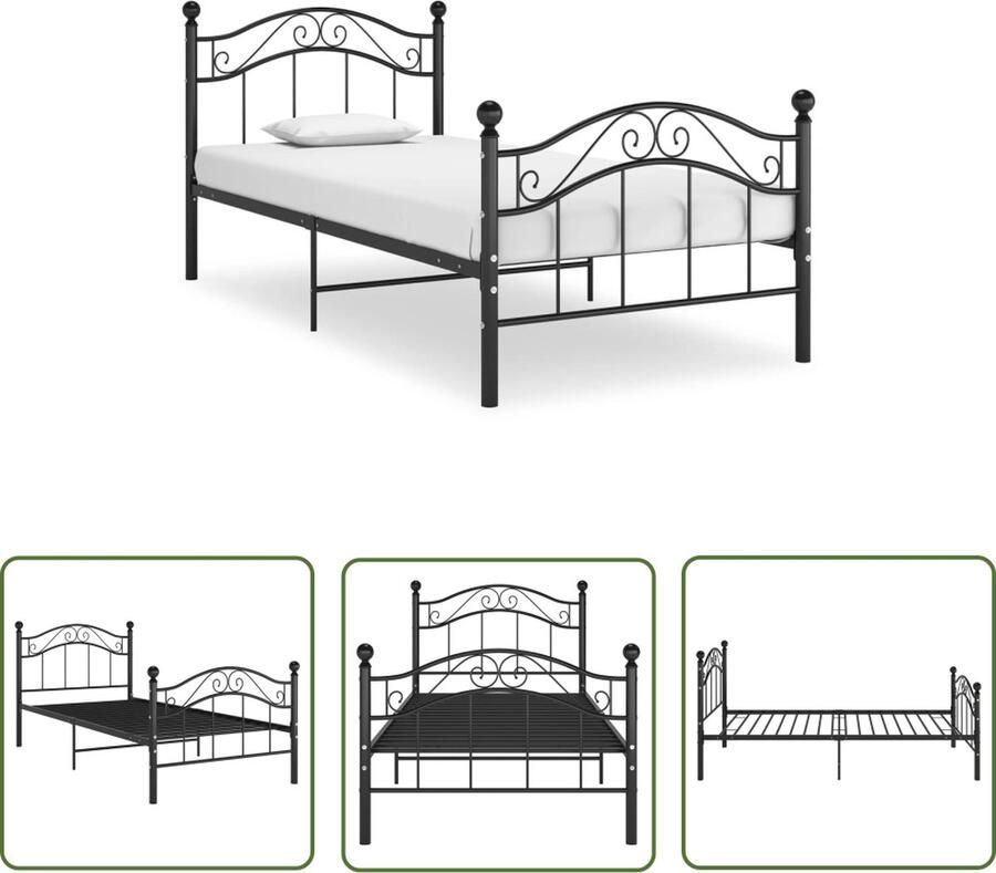 The Living Store Bedframe metaal zwart 100x200 cm Bedframe Bedframes Eenpersoonsbed Eenpersoonsbedden Bed Bedden Bedombouw Bedombouwen Frame Frames Slaapmeubel - Foto 2