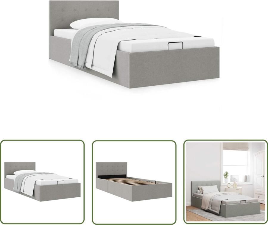 The Living Store Bedframe met hydraulische opslag stof lichtgrijs 90x200 cm Bedframe Bedframes Bed Bedden Eenpersoonsbed Eenpersoonsbedden Slaapkamermeubilair Slaapkamermeubel Slaapkamermeubels Slaapkamermeubelen Slaapmeubel