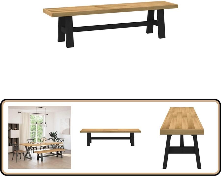 The Living Store Eetbank NOAIN A-vormige poten 180x40x45 cm massief hout Eetbank Salontafel Massief Hout Grenenhout Landelijk Meubilair