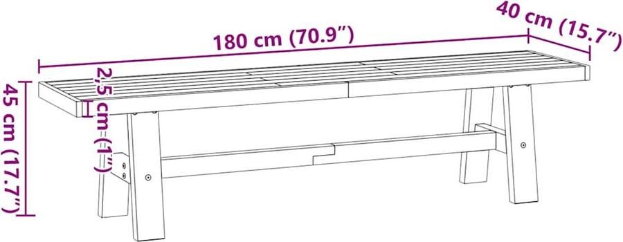 VidaXL Eetbank NOAIN A-vormige poten 180x40x45 cm massief hout - Foto 2