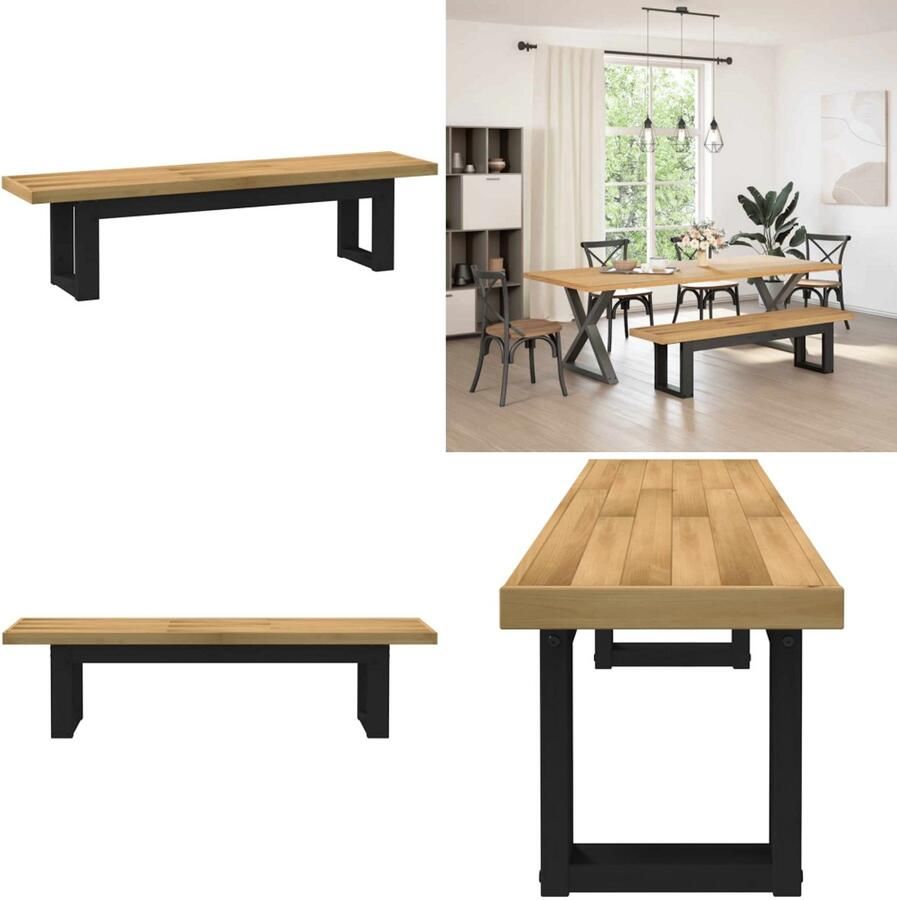 VidaXL Eetbank NOAIN U-vormige poten 180x40x45 cm massief hout Eetbank Eetbanken Bank Strandstoelen