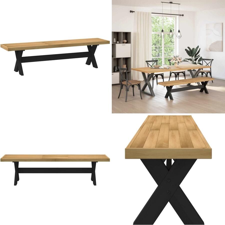 VidaXL Eetbank NOAIN X-vormige poten 180x40x45 cm massief hout Eetbank Eetbanken Bank Strandstoelen