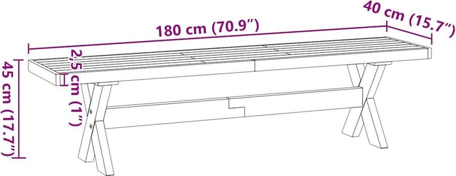 VidaXL Eetbank NOAIN X-vormige poten 180x40x45 cm massief hout - Foto 2