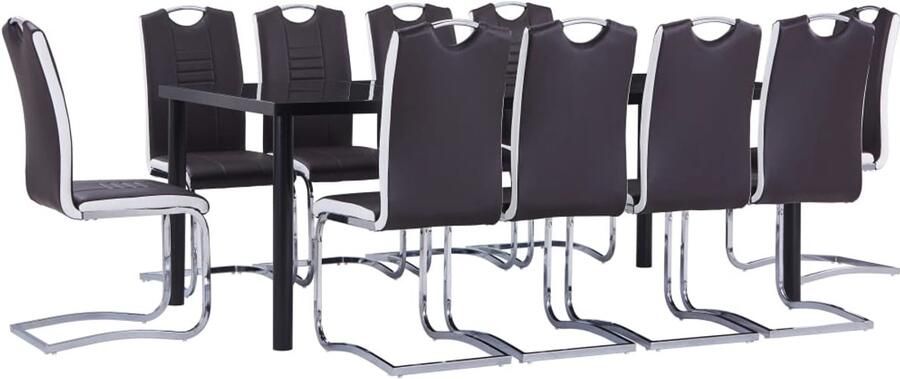 VidaXL Eethoek 11-delig Bruin Kunstleer & Glas Eetkamerset Eettafel Set Eetsalon Salontafel Diningtable