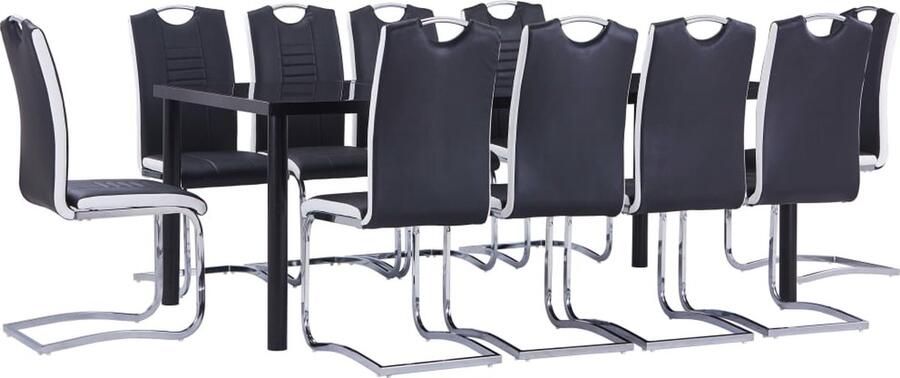 VidaXL Eethoek 11-delig Kunstleer Zwart Eetset Eettafel Eetkamerstoelen Keukenmeubels Salon Meubilair Zwart Kunstleer Metalen Geharde Glas - Foto 2