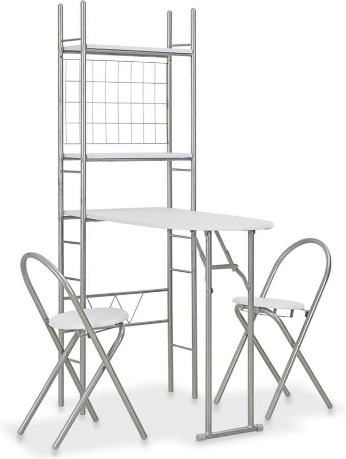 VidaXL Eethoek 3-delig Inklapbaar met opbergrek Bartafel Eetkamerstoel Bistrotafels Tuinmeubilair Buitenmeubilair Multifunctioneel Meubel Klaptafeltje Compact Tafeltje Witte Keuken - Foto 2