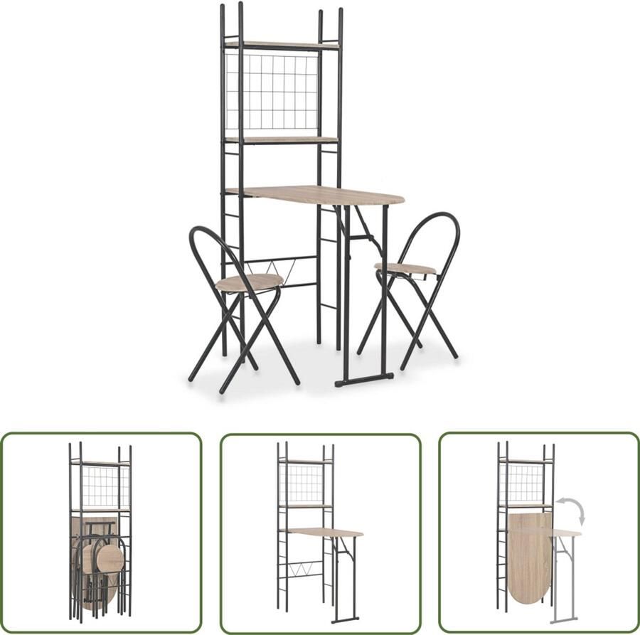 VidaXL Eethoek 3-delig Inklapbaar Met Opbergrek Bartafel Houten Tafel Metalen Tafel Eetkamerstoel Klaptafeltje Multifunctionele Tafel Salontafel Compact Design Opbergruimte