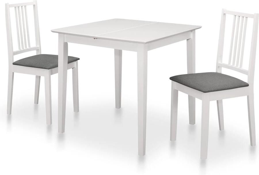 VidaXL Eethoek 3-delig Wit Uitschuifbare Tafel Eetkamerset Eettafel Eetkamerstoel Houten Meubilair Witte Meubels Uittrekbare Tafel Salontafel - Foto 2