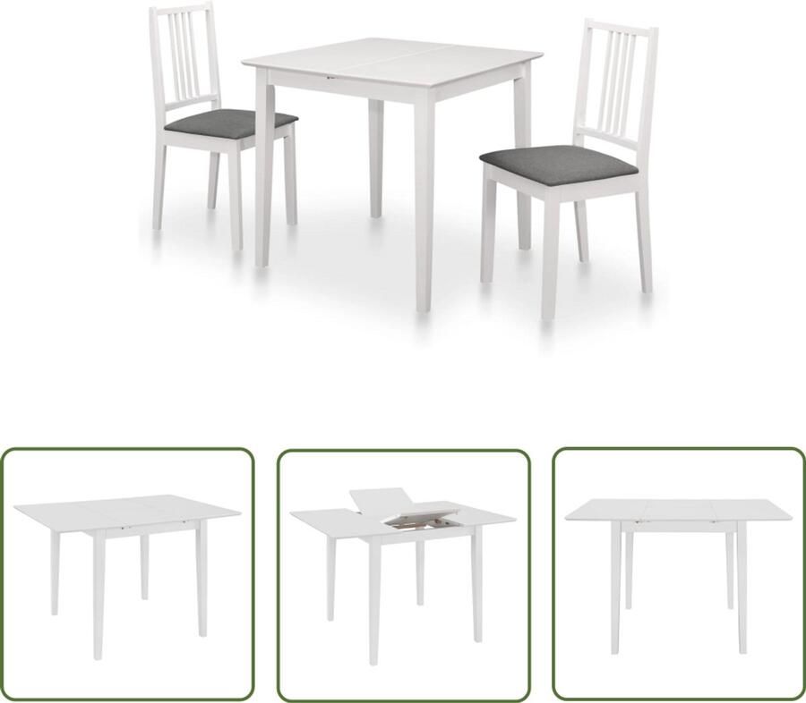 VidaXL Eethoek 3-delig Wit Uitschuifbare Tafel Eetkamerset Eettafel Eetkamerstoel Houten Meubilair Witte Meubels Uittrekbare Tafel Salontafel