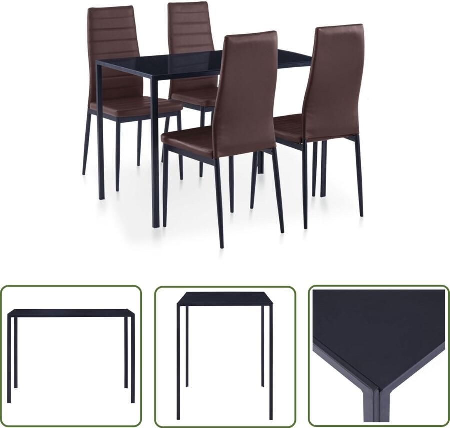 VidaXL Eethoek 5-delig Bruin Gehard Glas & Kunstleer Eetkamerset Eettafel Eetkamerstoel Bruine Meubels Moderne Eetsalon Salonmeubilair Dining Set Brown Furniture Living Room Furniture - Foto 2