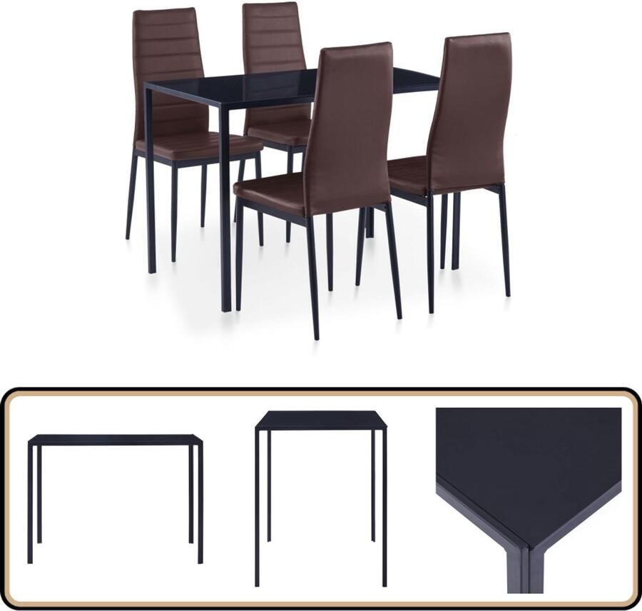 VidaXL Eethoek 5-delig Bruin Gehard Glas & Kunstleer Eetkamerset Eettafel Eetkamerstoel Bruine Meubels Moderne Eetsalon Salonmeubilair Dining Set Brown Furniture Living Room Furniture