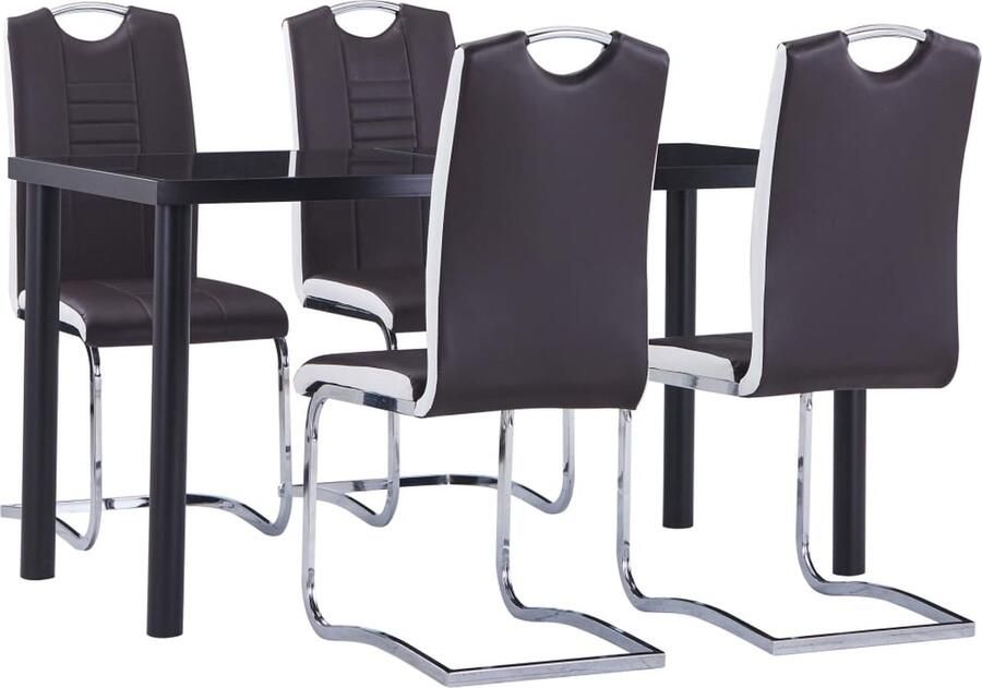 VidaXL Eethoek 5-delig Bruin Kunstleer Stijlvol Eetkamerset Eettafel Set Tafel En Stoelen Salon Meubilair Zwarte Eettafel Bruine Eetkamerstoelen Moderne Eettafel - Foto 2