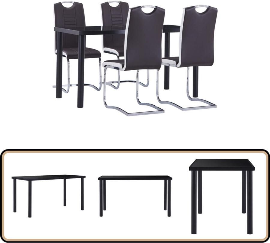 VidaXL Eethoek 5-delig Bruin Kunstleer Stijlvol Eetkamerset Eettafel Set Tafel En Stoelen Salon Meubilair Zwarte Eettafel Bruine Eetkamerstoelen Moderne Eettafel