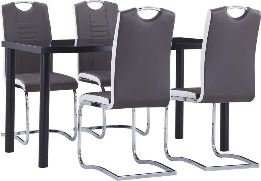 VidaXL Eethoek 5-delig Grijs Kunstleer Modern Eetkamerset Eettafel Eetkamerstoelen Zwarte Eettafel Grijze Stoelen Modern Meubilair Salontafel Diningtable - Foto 2