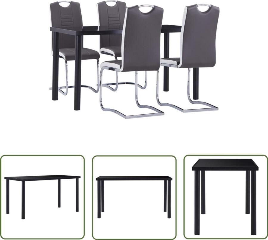 VidaXL Eethoek 5-delig Grijs Kunstleer Modern Eetkamerset Eettafel Eetkamerstoelen Zwarte Eettafel Grijze Stoelen Modern Meubilair Salontafel Diningtable