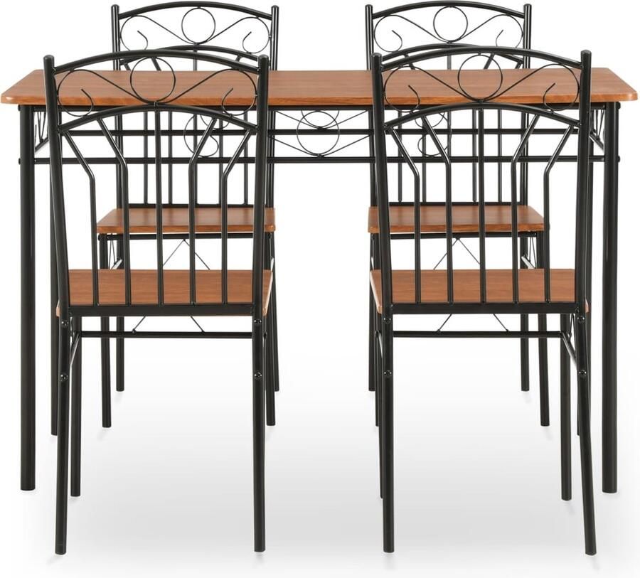 VidaXL Eethoek 5-delig MDF en Staal Bruin Zwart Eetkamerstoel Eettafel Houten Meubels Bruine Meubels Zwarte Meubels