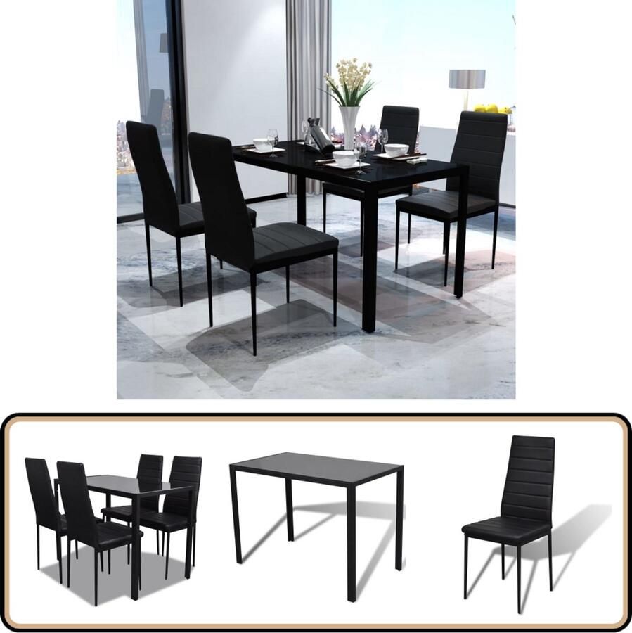 VidaXL Eethoek 5-delig Zwart Modern Design Eetkamerset Zwarte Eetkamerset Eettafel Set Eetkamertafel Dining Set Salon Meubilair Living Room Furniture