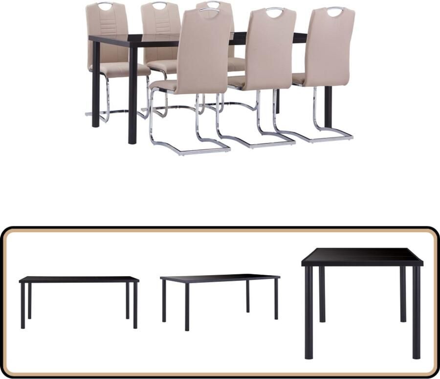 VidaXL Eethoek 7-delig Kunstleer Cappuccino Eetkamer Set Eettafel Eetkamerstoel Zwarte Eettafel Houten Eettafel