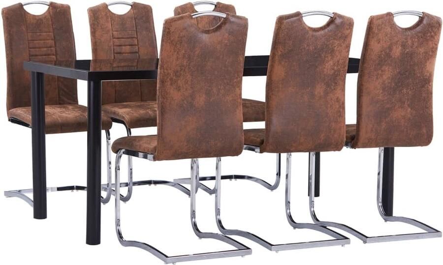VidaXL Eethoek 7-delig Kunstsuède Bruin Eetkamer Set Eettafel Eetkamerstoel Salontafel Keuken Meubilair Bruine Eettafel Zwarte Eettafel Kunstleder - Foto 2