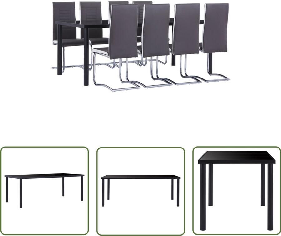 VidaXL Eethoek 9-delig Glas en Kunstleer Grijs Eetkamerset Eettafels Tuinset Dining Set Salontafel Keukenmeubels Meubilair Luxe Meubilering Moderne Eettafel Houten Eettafel