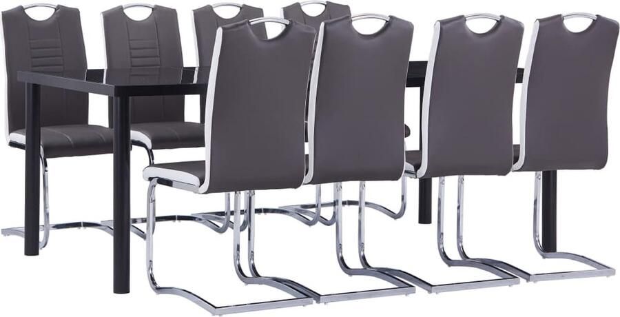 VidaXL Eethoek 9-delig Kunstleer Grijs Eetset Tuinset Eettafel Eetkamerstoel Zwarte Eettafel Grijze Eetkamerstoel Kunstleder Meubels Moderne Eettafel Design Eethoek - Foto 2