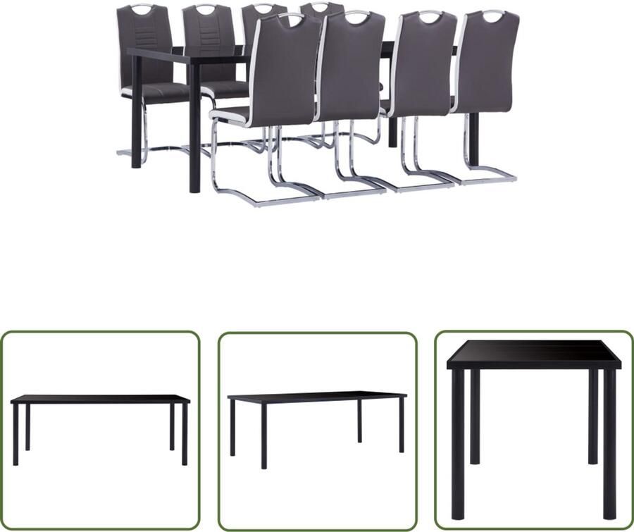 VidaXL Eethoek 9-delig Kunstleer Grijs Eetset Tuinset Eettafel Eetkamerstoel Zwarte Eettafel Grijze Eetkamerstoel Kunstleder Meubels Moderne Eettafel Design Eethoek