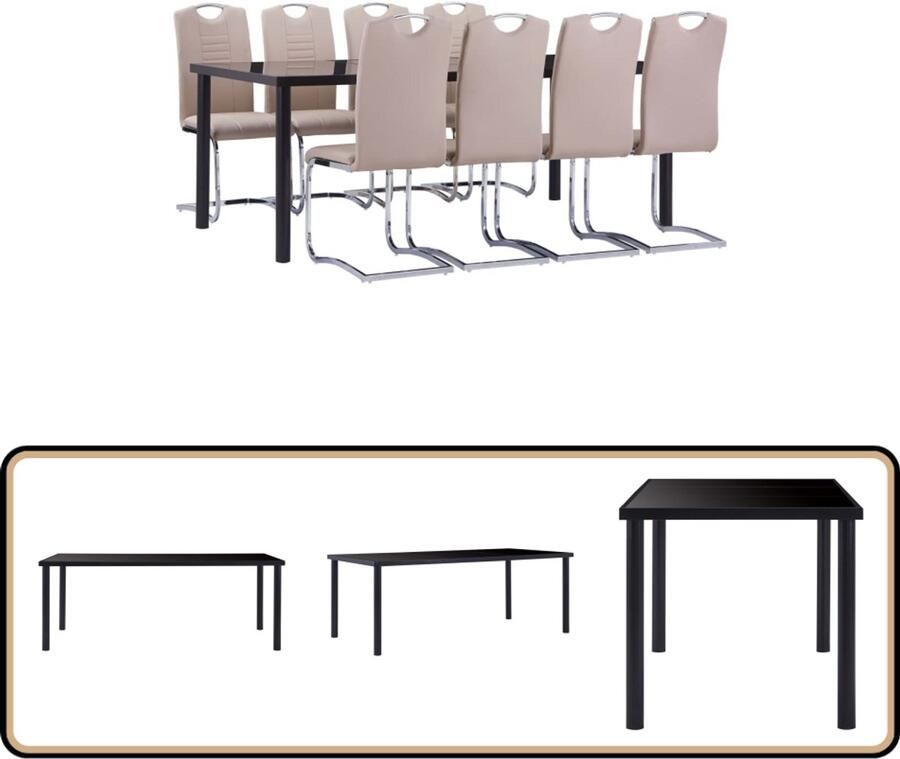 VidaXL Eethoek 9-delig Kunstleer Zwart en Cappuccino Eetset Eettafel Stoelen Keuken Dining Set