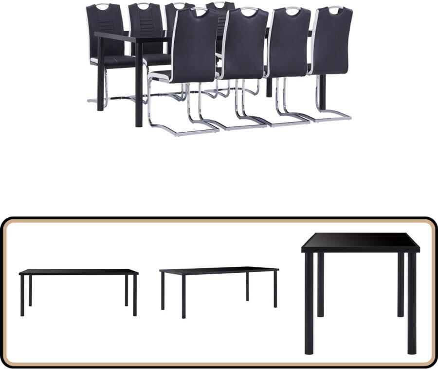 VidaXL Eethoek 9-delig Kunstleer Zwart Modern Eetset Eettafel Zwarte Eettafel Set Tafels En Stoelen Kunstleder Meubilair